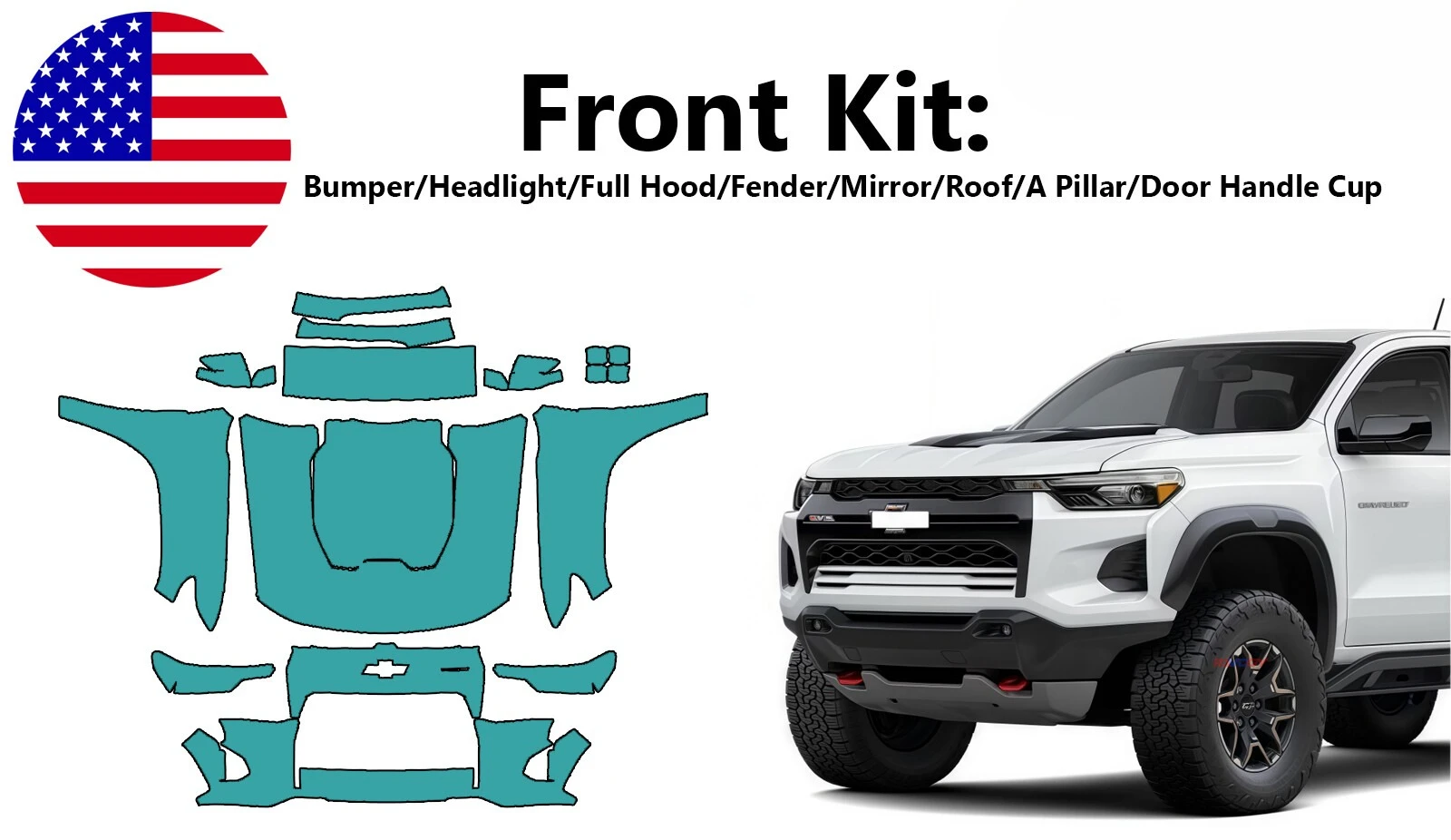8.5milFor Chevy Colorado ZR2 2023-2025 طقم حماية الطلاء الأمامي الكامل PPF