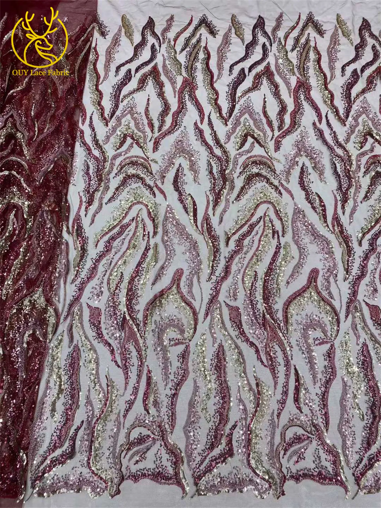 Luxuriöser nigerianischer Brautkleid-Stickerei-Perlen-Spitzenstoff 2026 – Hochwertiger afrikanischer Tüll mit Pailletten für Damen-Abendkleider zum Nähen – Detail 9