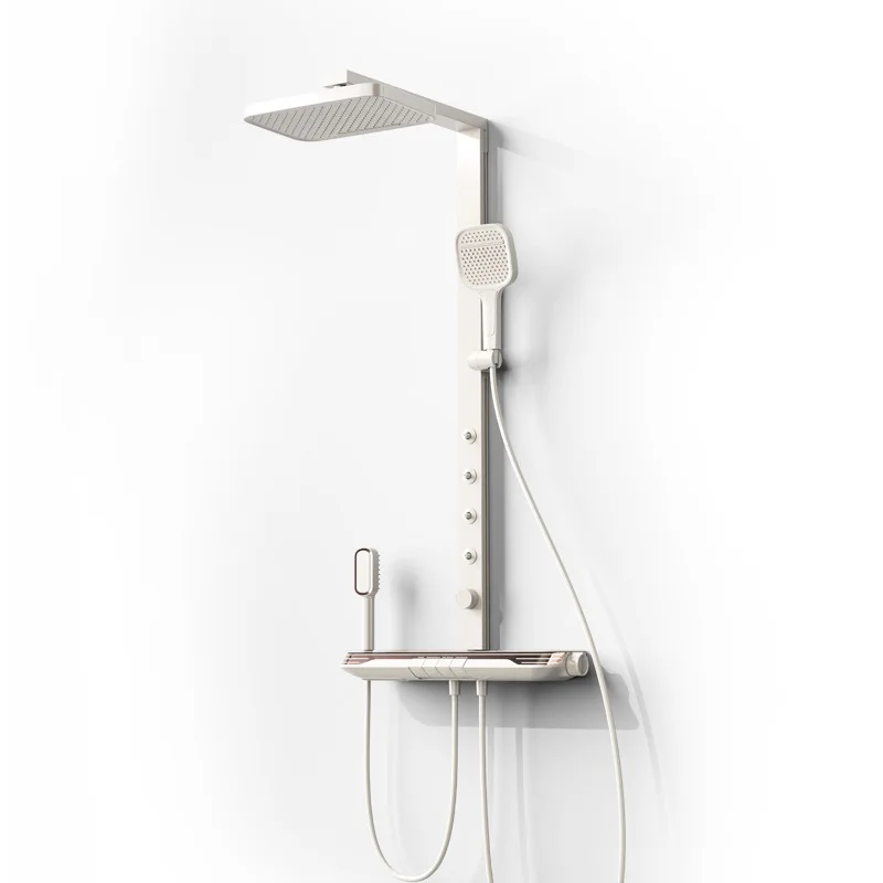 

Milk white smart thermostatic shower shower set, oversized panel sprayed against the wall waist, multi-functional household bath