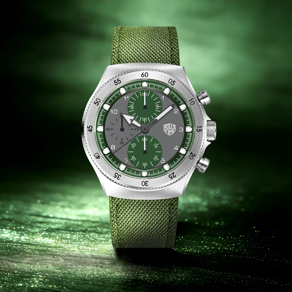 

2026RollsTimi new men's watches top luxury quartz watch men's Japanese Movt chronograph AR Sapphire waterproof nylon watch reloj