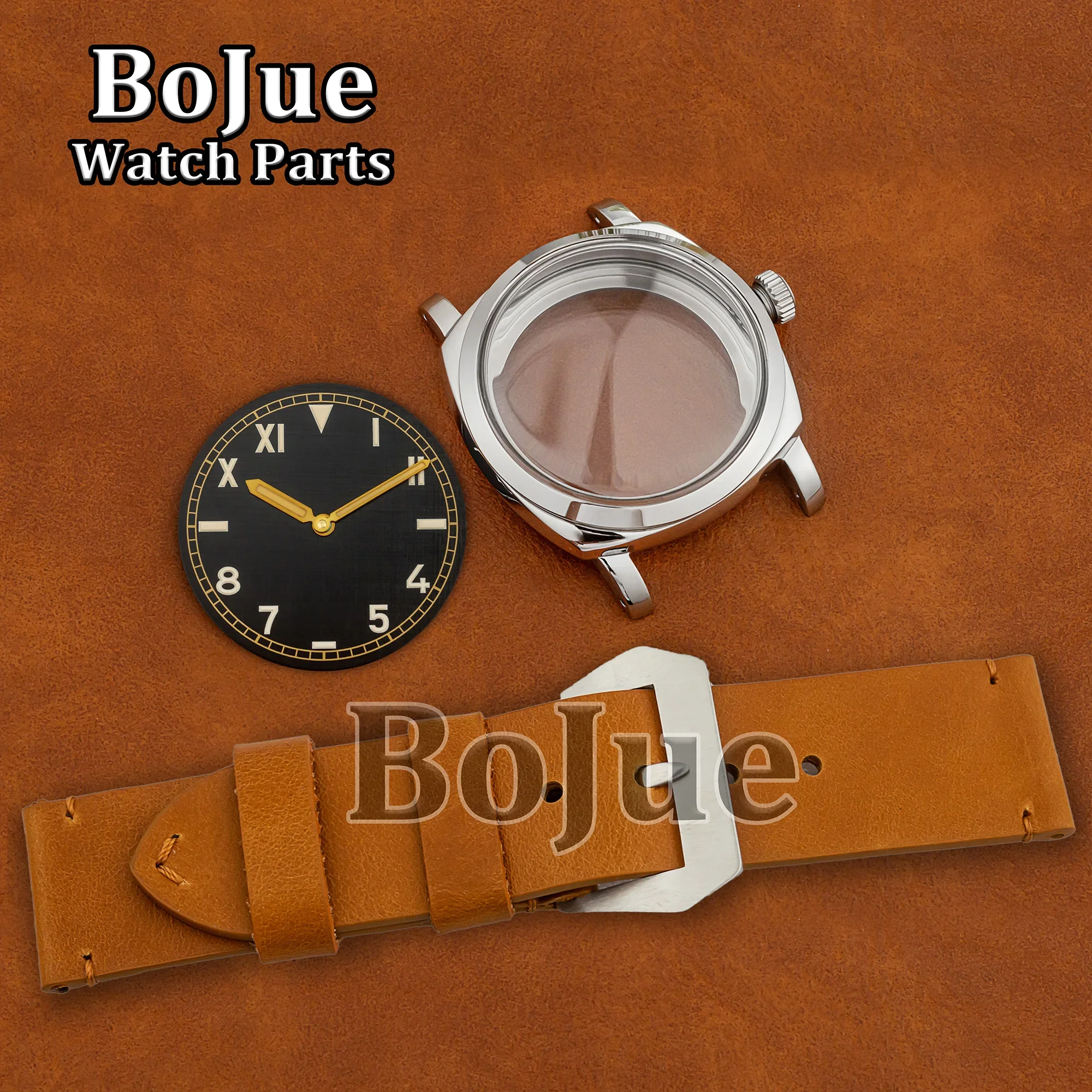 47mm caixa de relógio vintage dial ponteiros pulseira couro 6154 st3600 eta 6497 movimento aço inoxidável à prova dwaterproof água peças relógio masculino