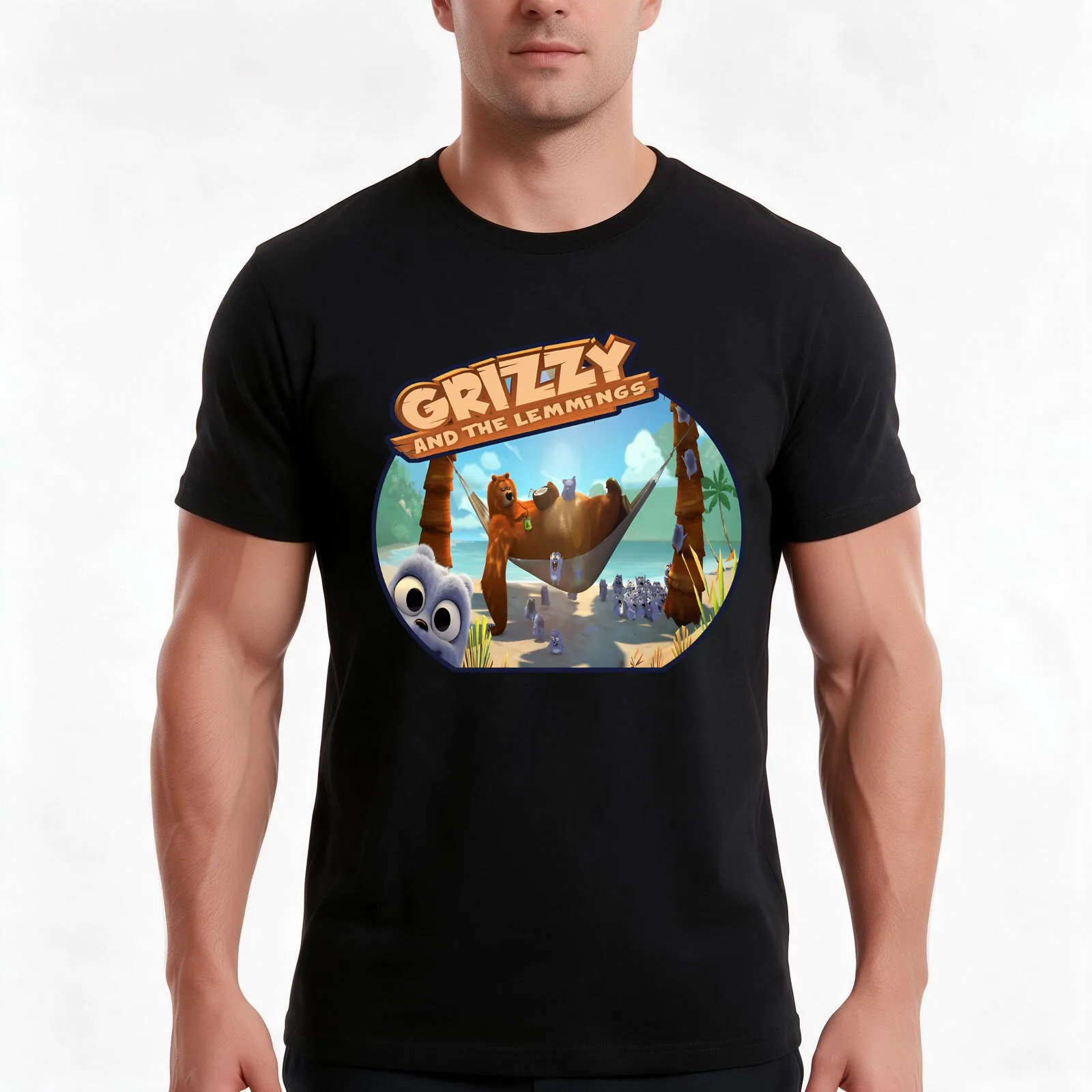 grizzy and the lemmings (3) T-Shirt, Summer Casual Cotton Tee, Oversized Streetwear Tops, Vintage Graphic Print, 100% Cotton