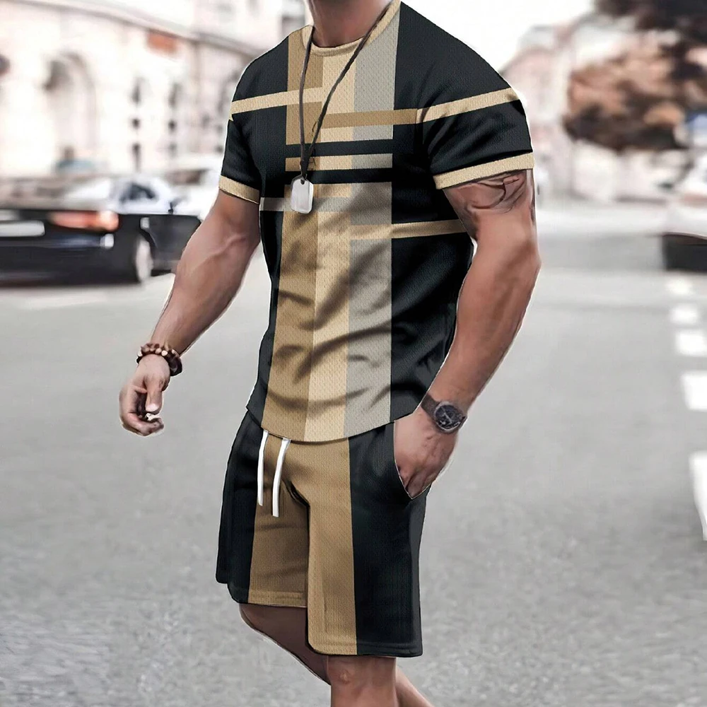 New Fashionable Men\'s Sportswear Short-Sleeved Shorts Suit Casual T-Shirt Shorts Sets Retro Cool Breathable Summer Two-Piece Set