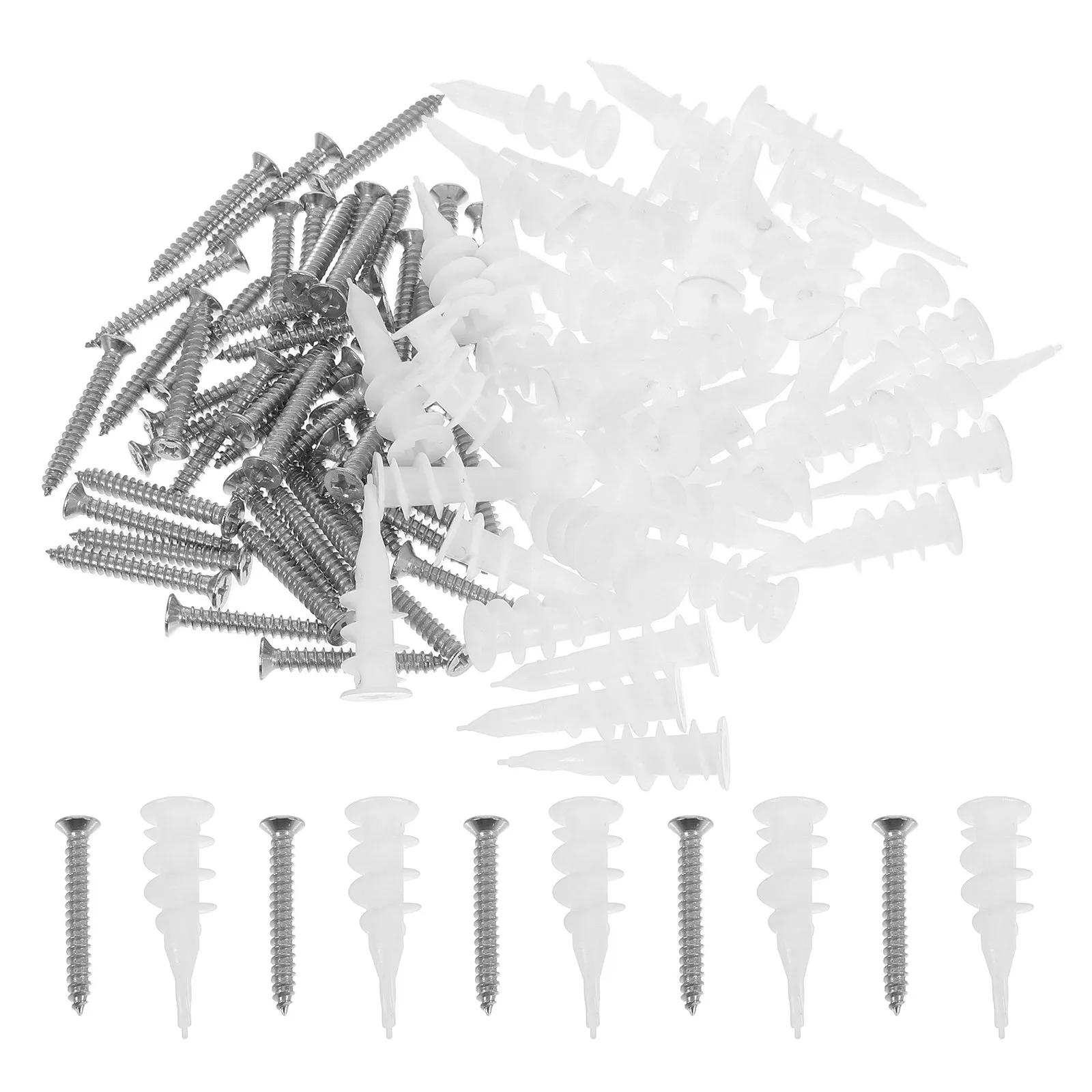 50Sets Screws and Anchors Heavy Duty Drywall Expansion Tubes and Stainless Steel Screws Kit for Wall Hanging Furniture Lighting
