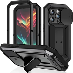 Heavy Duty Rugged Metal Case for iPhone, Case for iPhone 17 16 15 14, 13 Pro Max, Screw Military Shockproof Cover with Screen Ca