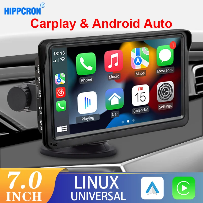 

Hippcron 7inch Carplay Android Auto Car Radio Multimedia Video Player Touch Screen AUX USB Support Reversing Camera Universal