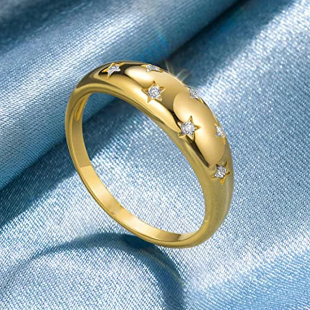 Crystal Star Chunky Ring For Women Vintage Trendy Gold Color Zirconia Finger Stacking Rings Punk Akcesoria Retro Biżuteria R446