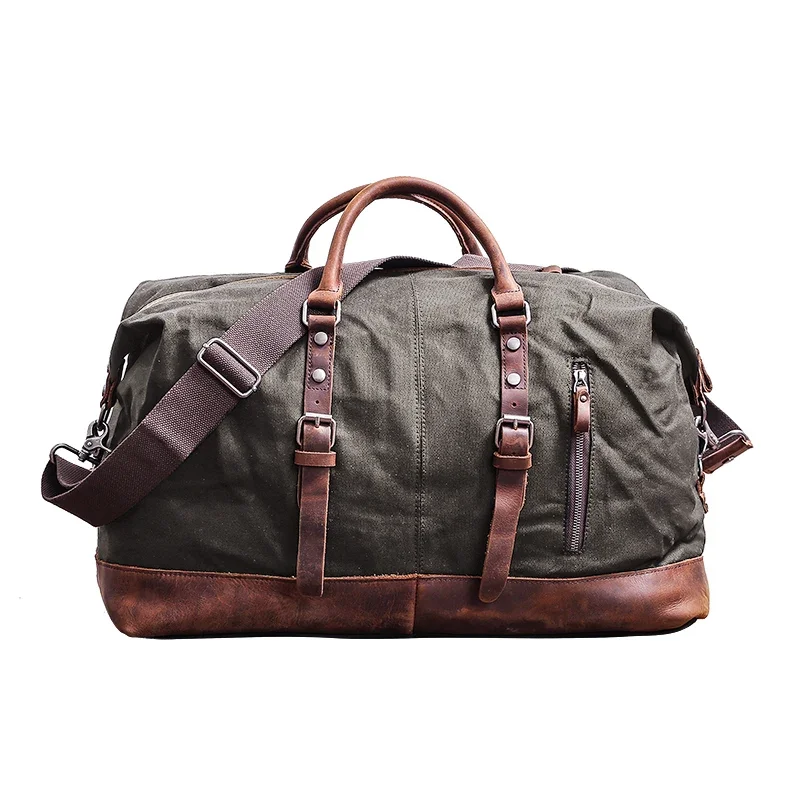 Bolsa de viaje de lona encerada para hombre, bolsa de equipaje de gran capacidad, impermeable, Maleta de mano, bolso de fin de semana, bolso de hombro Vintage