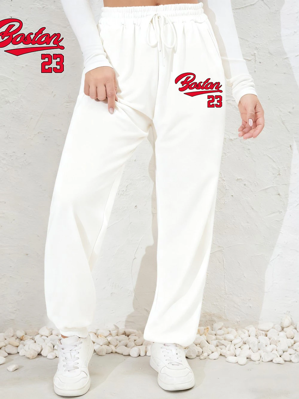 

Бостон 23, спортивные штаны с буквенным принтом, женские базовые спортивные брюки, флисовые свободные брюки с эластичной резинкой на талии и карманами, трендовая женская уличная одежда