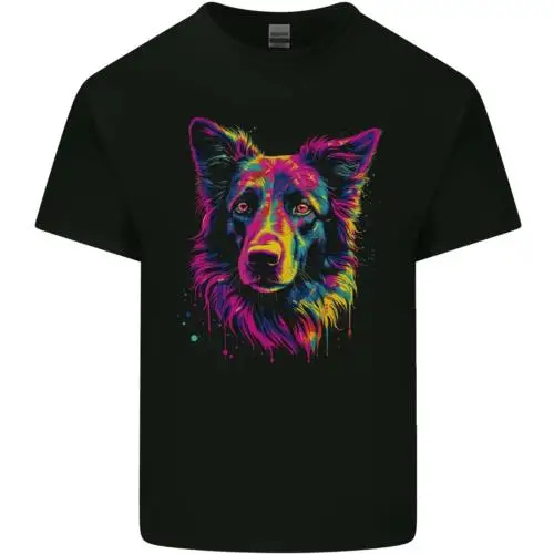 Border Collie Dog in Colour Mens Cotton T-Shirt Tee Top