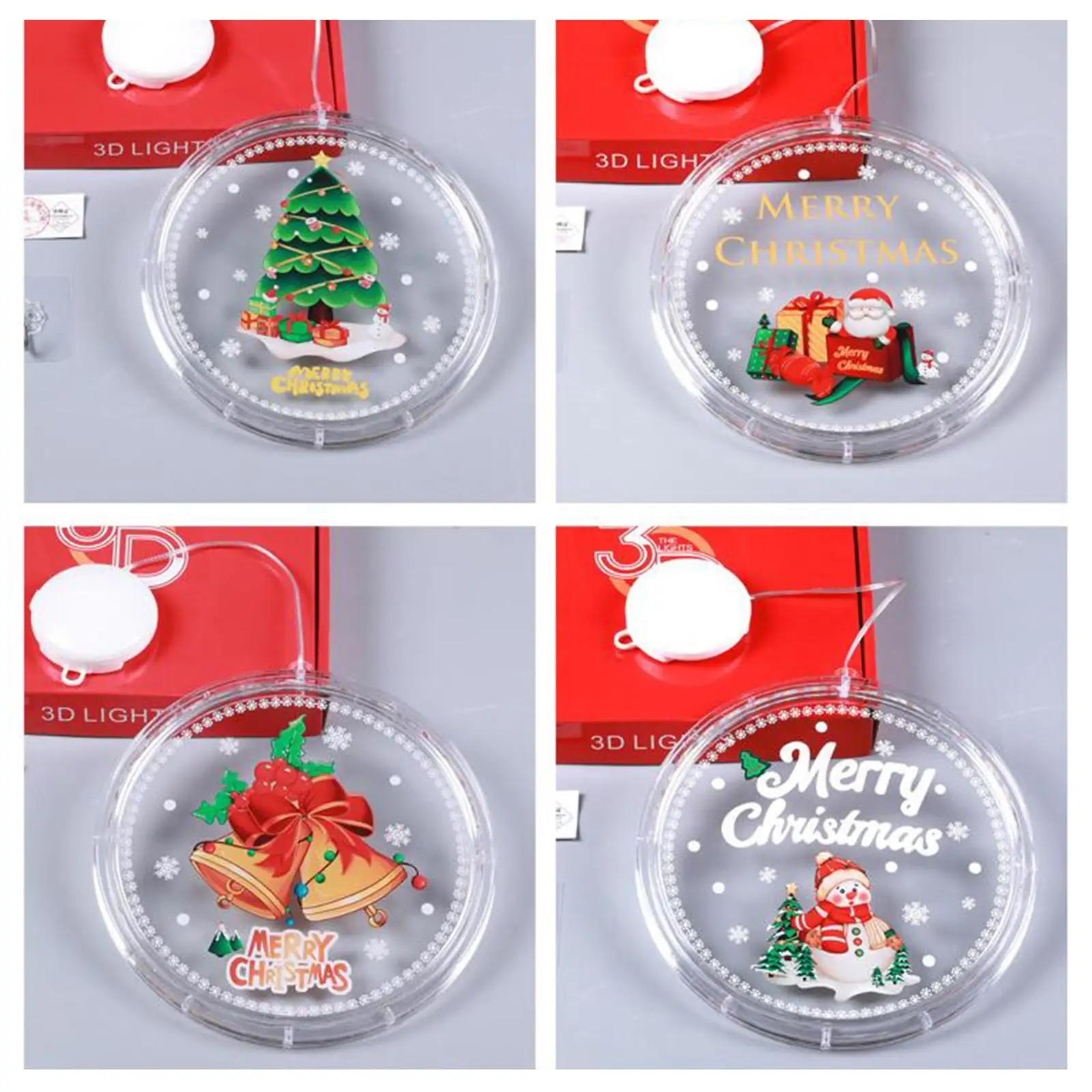 Suction Cup Window Hanging Christmas Light LED Acrylic Xmas Lamp for Home Room Decoration Warm White Holiday Party Decor Gift