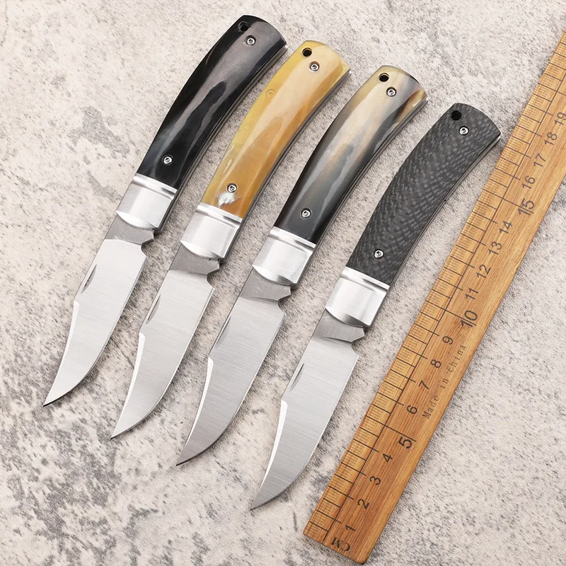 14C28N Steel Folding Blade Knife Bull Horn / Carbon Fiber Handle Outdoor Camping Utility Portable Survival Knives EDC Hand Tools