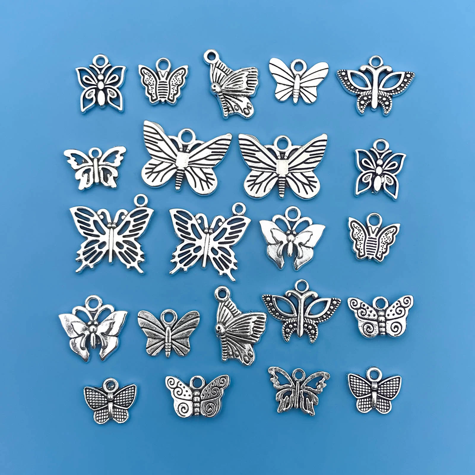 Mix 22pcs/Set Zinc Alloy Antique Silvery Butterfly Shaped Charms Pendants for DIY Necklace Bracelet Earrings Jewelry Making