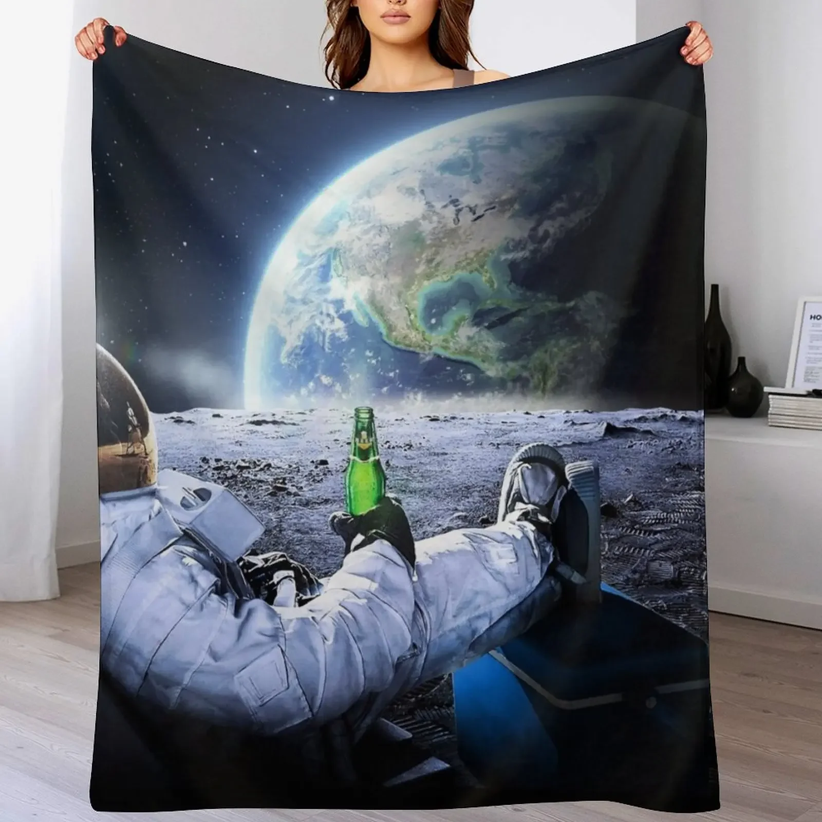 

Astronaut on the Moon with beer  HQ-quality, BESTSELLER Throw Blanket No Pilling Soft Warm Blanket for Bed