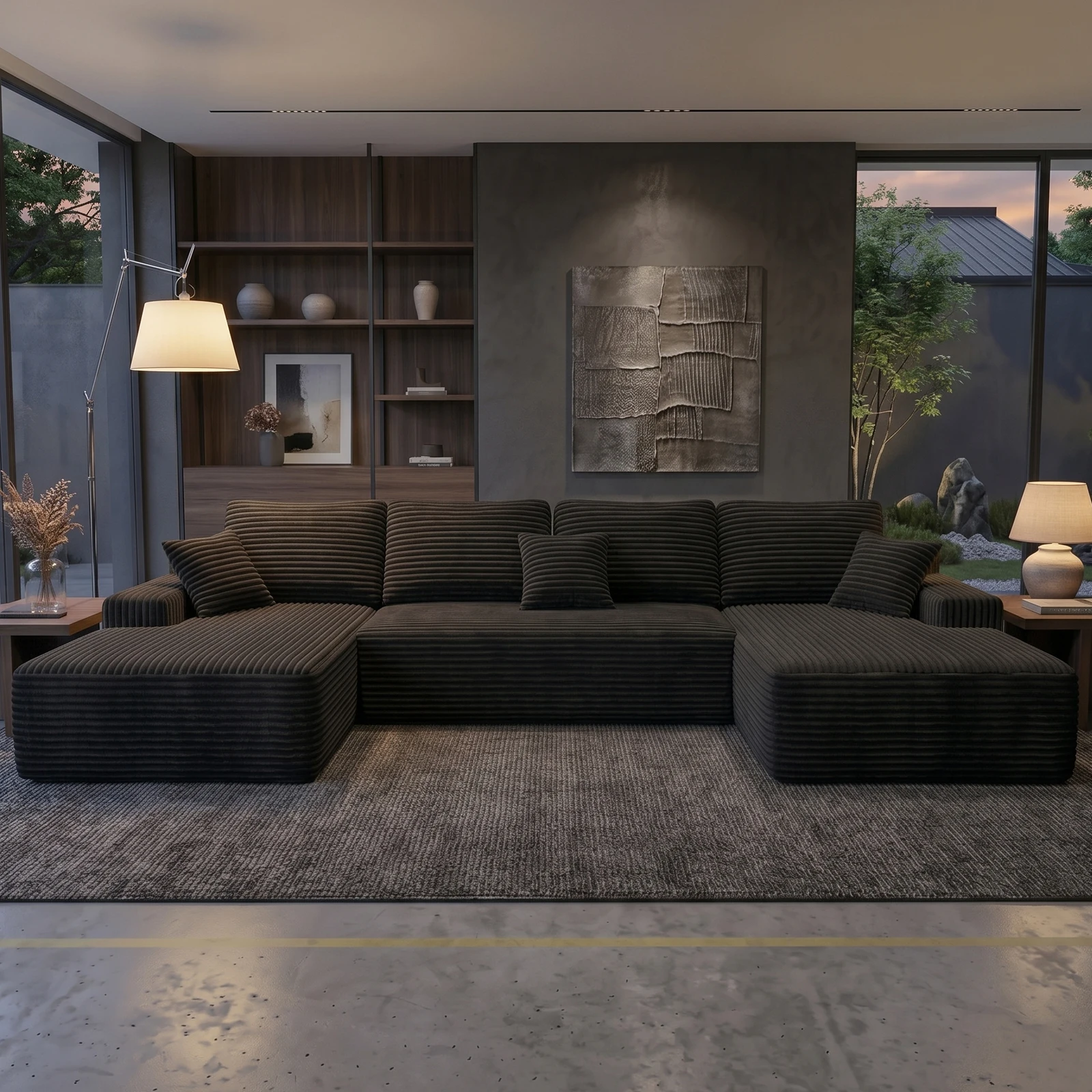 131'' Large Sectional Cloud Couch. Modular Corduroy Sofa Bed with Deep Seat.U-Shaped Boneless Sofa Couches for LivingRoom & Apartment, Bedroom. No Assembly Required