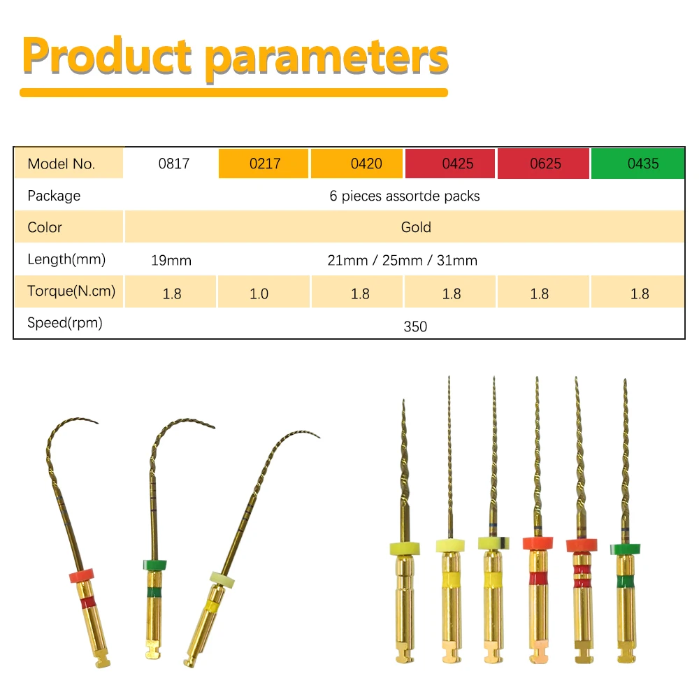 

EYY 6Pcs/Box Dental Rotary Heat Activation Endodontic Root Canal Gold Files NiTi Super Files for Preparing Root Canal Treatment