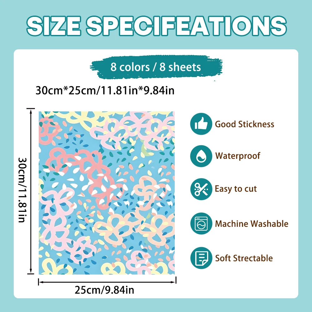 8Pcs High-Elastic Anti-Crack HTV, Stretch Recovery Abstract Wave Line Art, Spandex Lycra Oxford OK, No Crack Active Vinyl