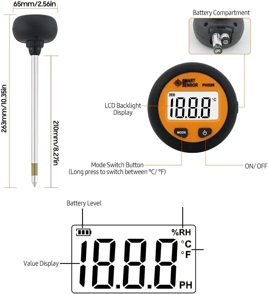 Nick 20263-in-1 Soil Tester Multi-functional pH/Moisture/Temperature Measurement Detector with 8.25