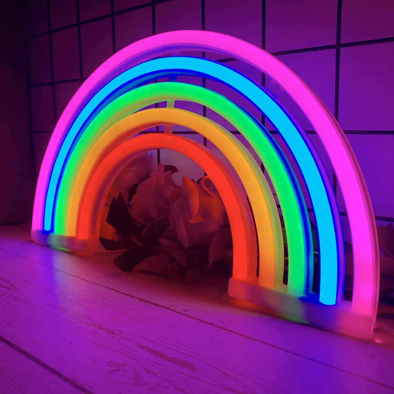 Camping Light Rainbow Night Light 5 Color Rainbow Neon Sign Lights for Tent Bedroom Hanging Wall Party Christmas Decoration