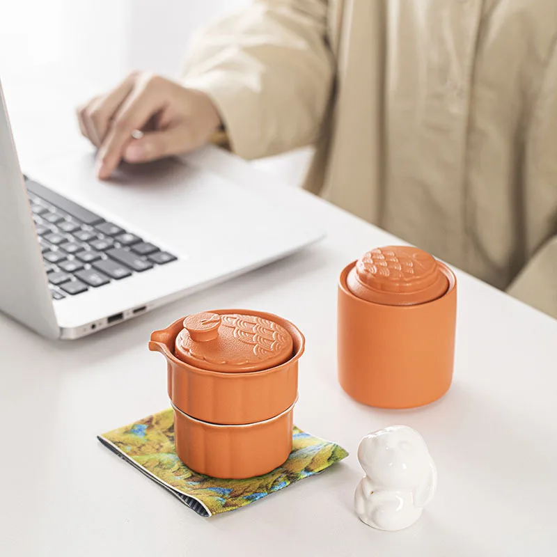 Mid-Autumn Business Gift Creative Gift Ceramic Quick Cup Tea Canister Set Practical Opening