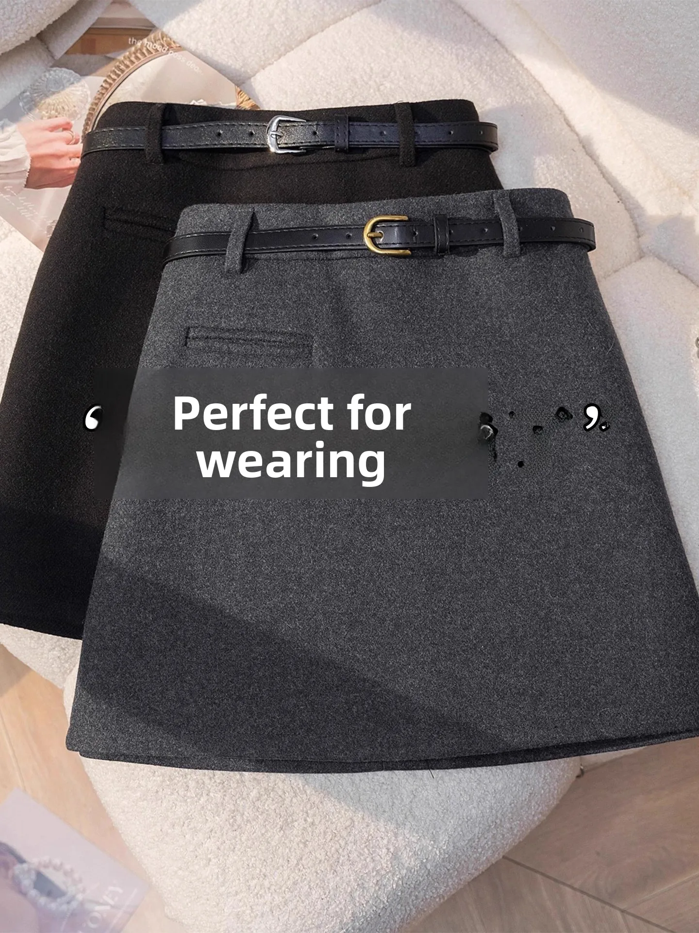 

Утепленная шерстяная юбка-костюм для женщин, весна-осень, с высокой талией, приталенная, А-силуэт, повседневная, мягкая, удобная, из полиэстера