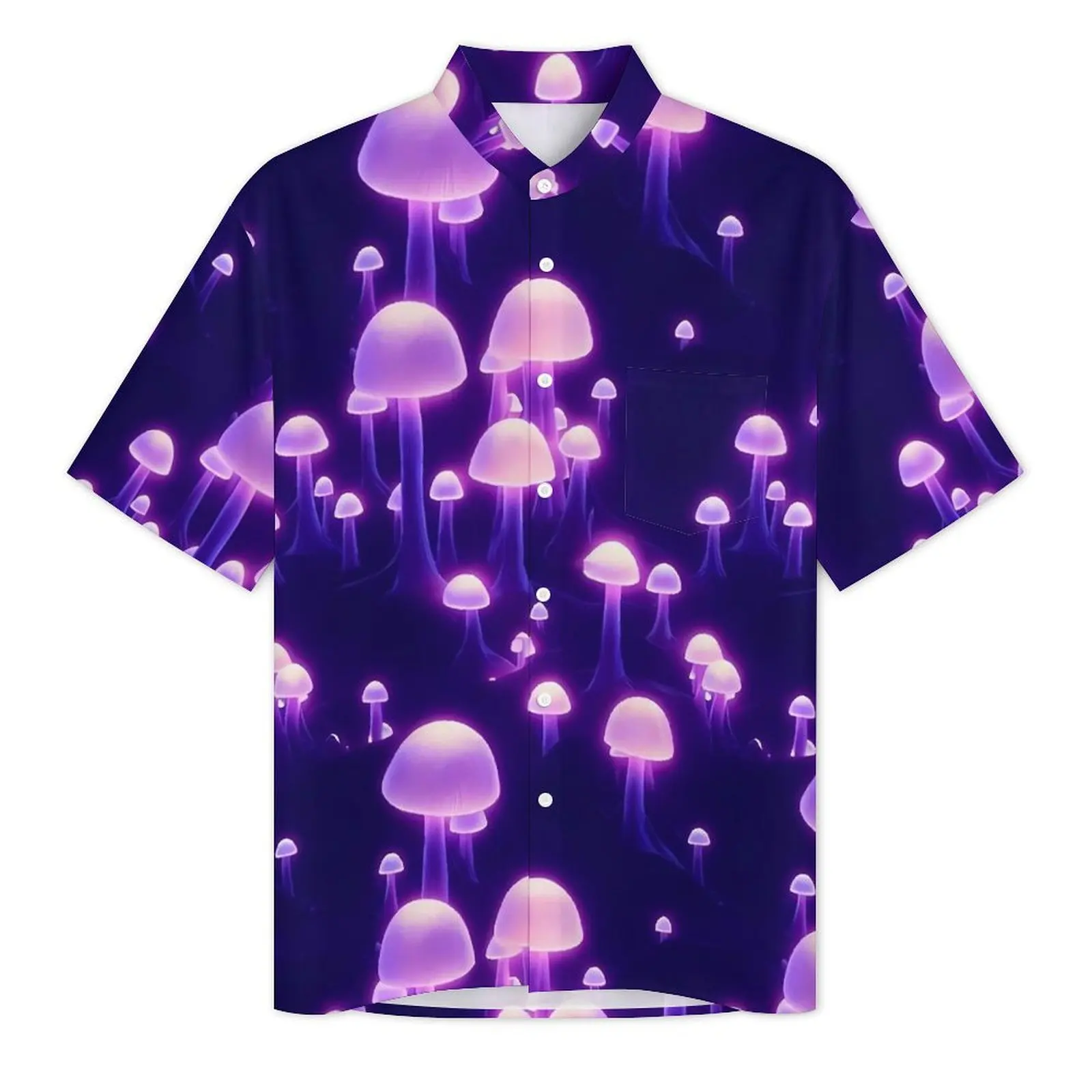 Magic Mushroom Print Hawaiian Shirt For Men Beach Purple Mushrooms Casual Shirts Short Sleeve Graphic Vintage Oversized Blouses