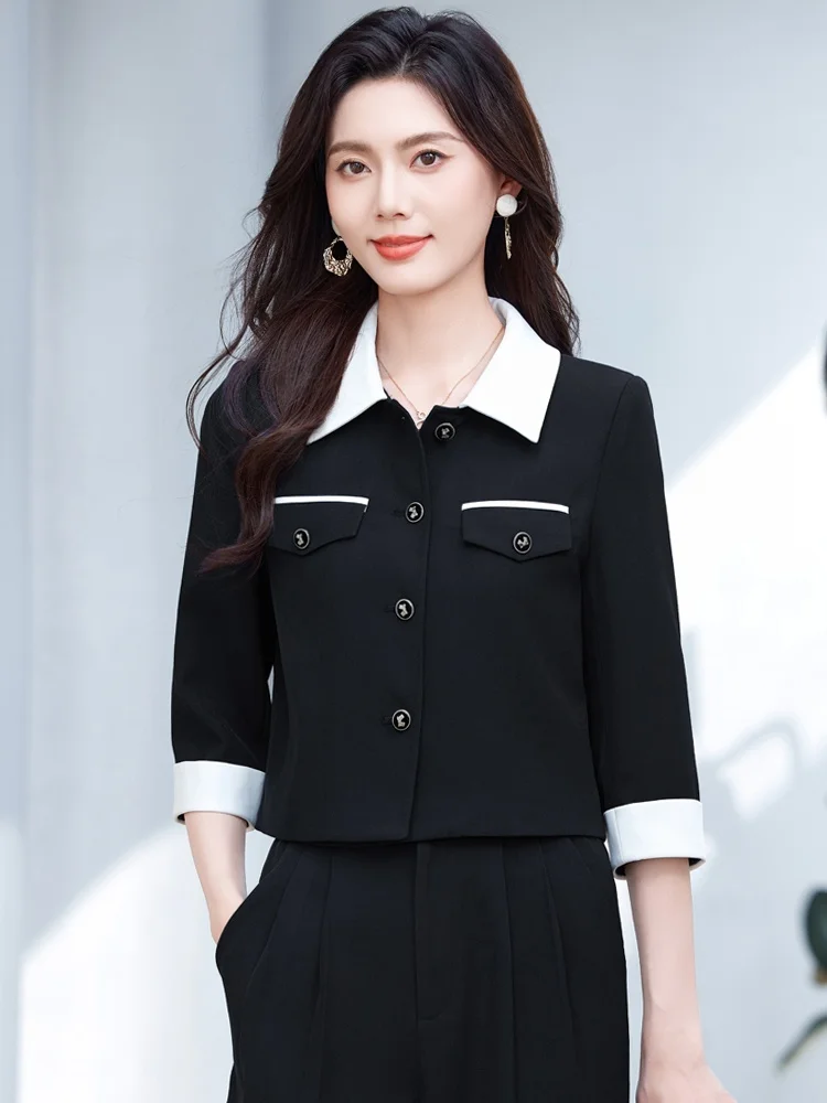 Fashionable Short Tailored Jacket Set Women's 2026 New Spring Autumn High-End Small Size Two-Piece Set Elegant Style Polyester