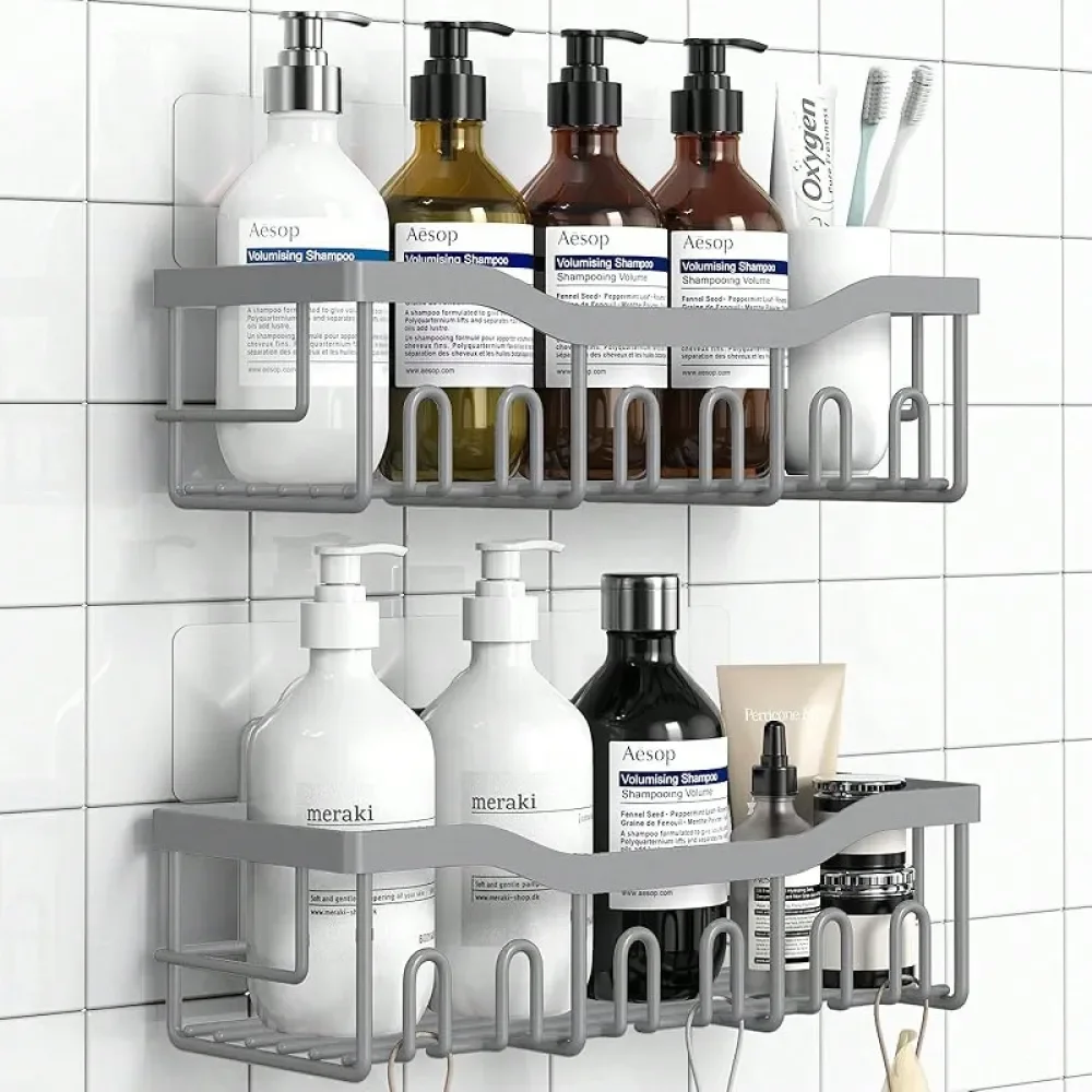 

5Pack Rustproof Stainless Steel Shower Caddy Set No Drill Adhesive Bathroom Organizer, SpaceSaving Shower Shelves For Apartment