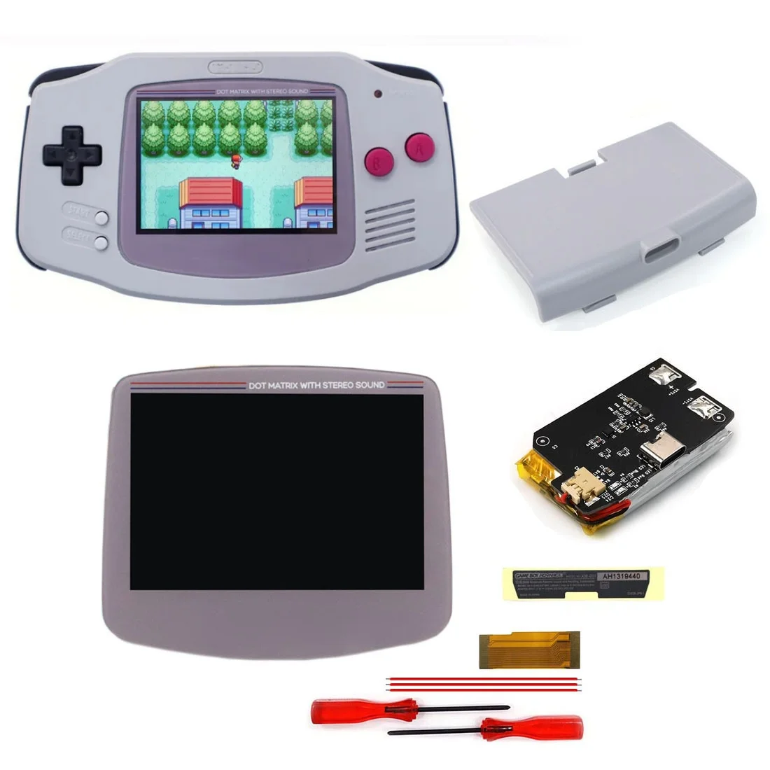 Nouvelle batterie au Lithium Rechargeable 1800mAh avec Kits d'écran de rétro-éclairage pré-plaqué IPS V5 LCD intégré pour GAMEBOY advance GBA