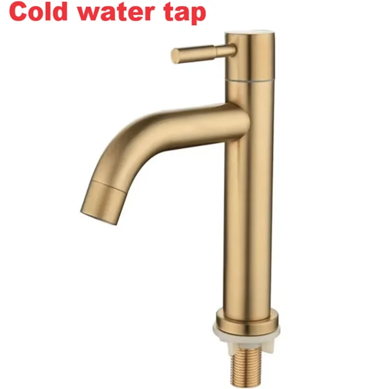 SUS304 enkele koude kraan geborsteld goud wastafelkraan badkamerkraan waterkraan waterval badkamerkraan 304 staal roestvrij