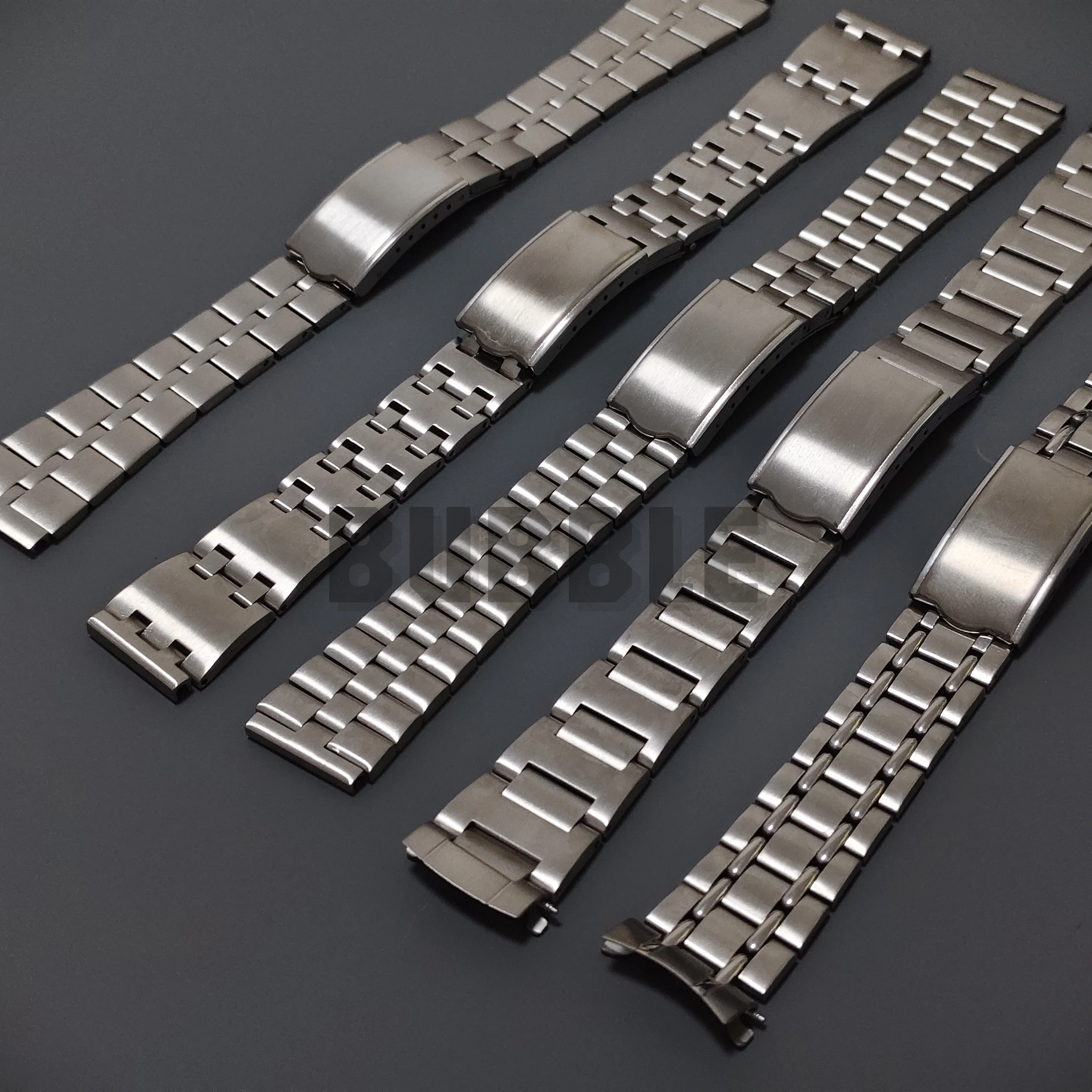 ステンレス製ヴィンテージ折りたたみバックルクラスプブラシブレスレットシルバー、SKX腕時計対応