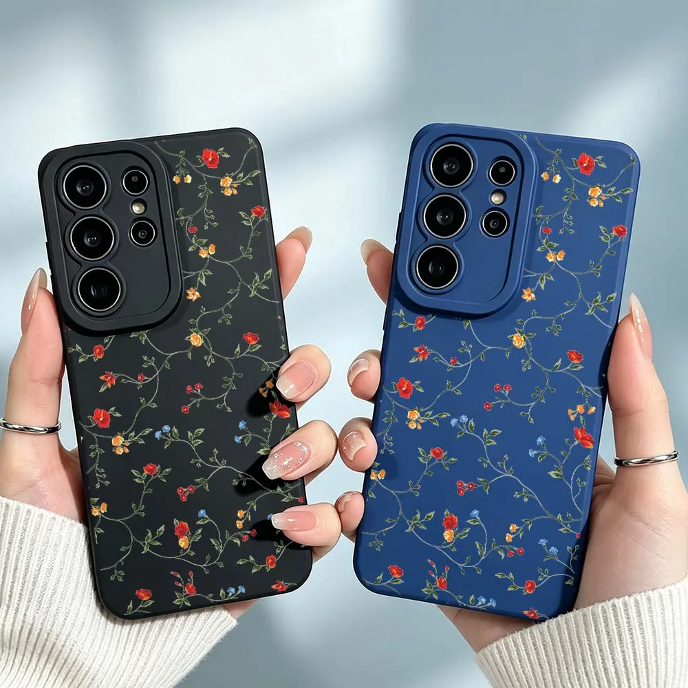 Floral Vine Pattern Design For Samsung Galaxy S26 S25 S24 S23 S22 S21 A55 A54 A35 A15 Ultra FE Plus Phone Case Cover