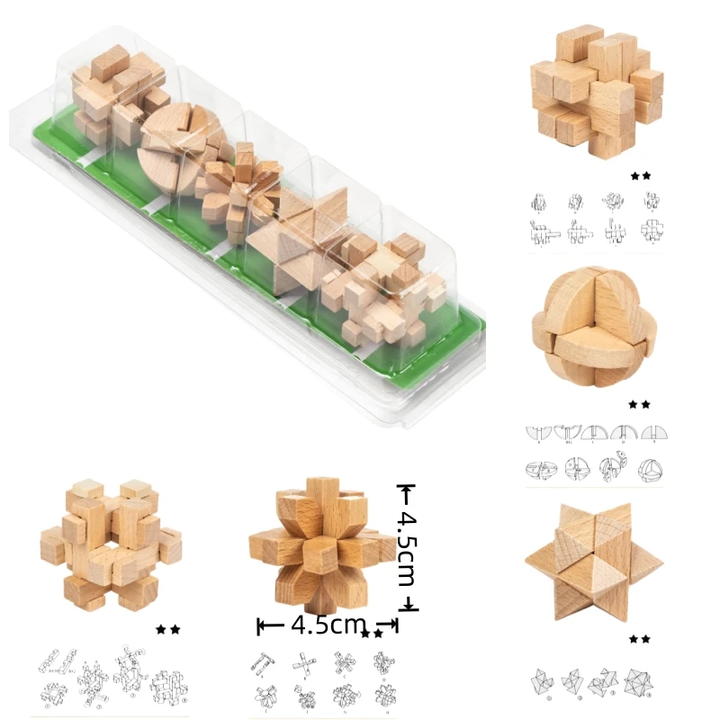 3D Magic Puzzle Adult Wooden Puzzle Toy Kong Ming Lu Ban Lock Brain Development Different Wooden Toys kids Puzzle Toys Children's Party Game