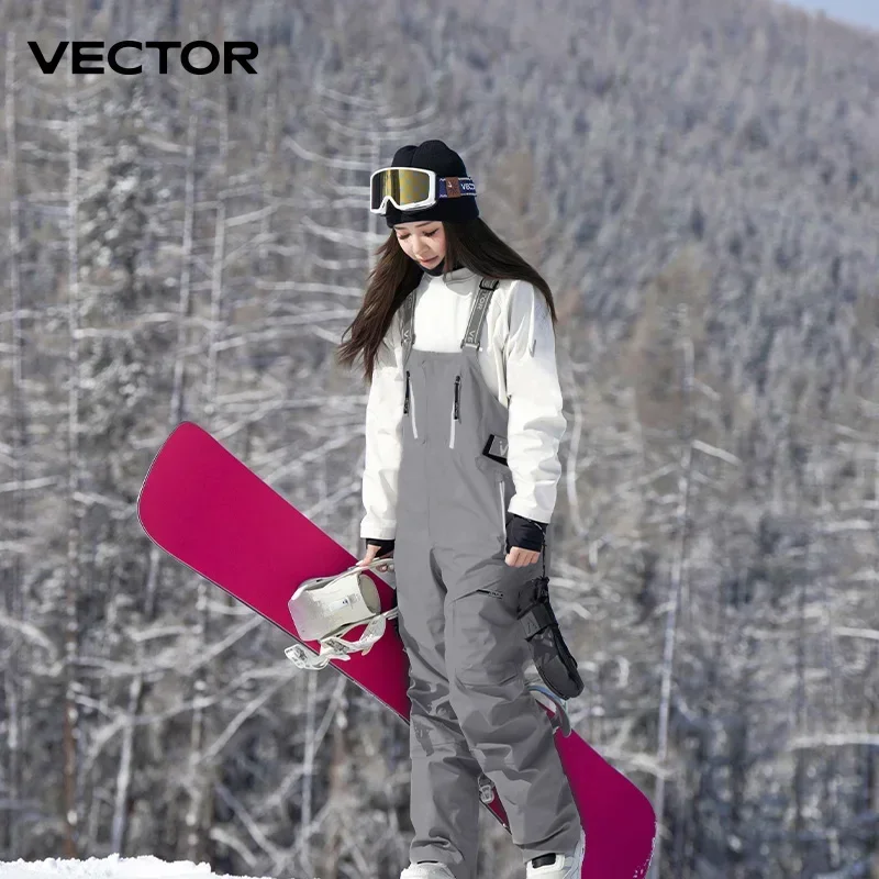 VECTOR Thick Men Women Ski Pants Straight Overalls Jumpsuit Skiing Bib Waterproof Winter Warm Windproof Outdoor Sports Snowboard