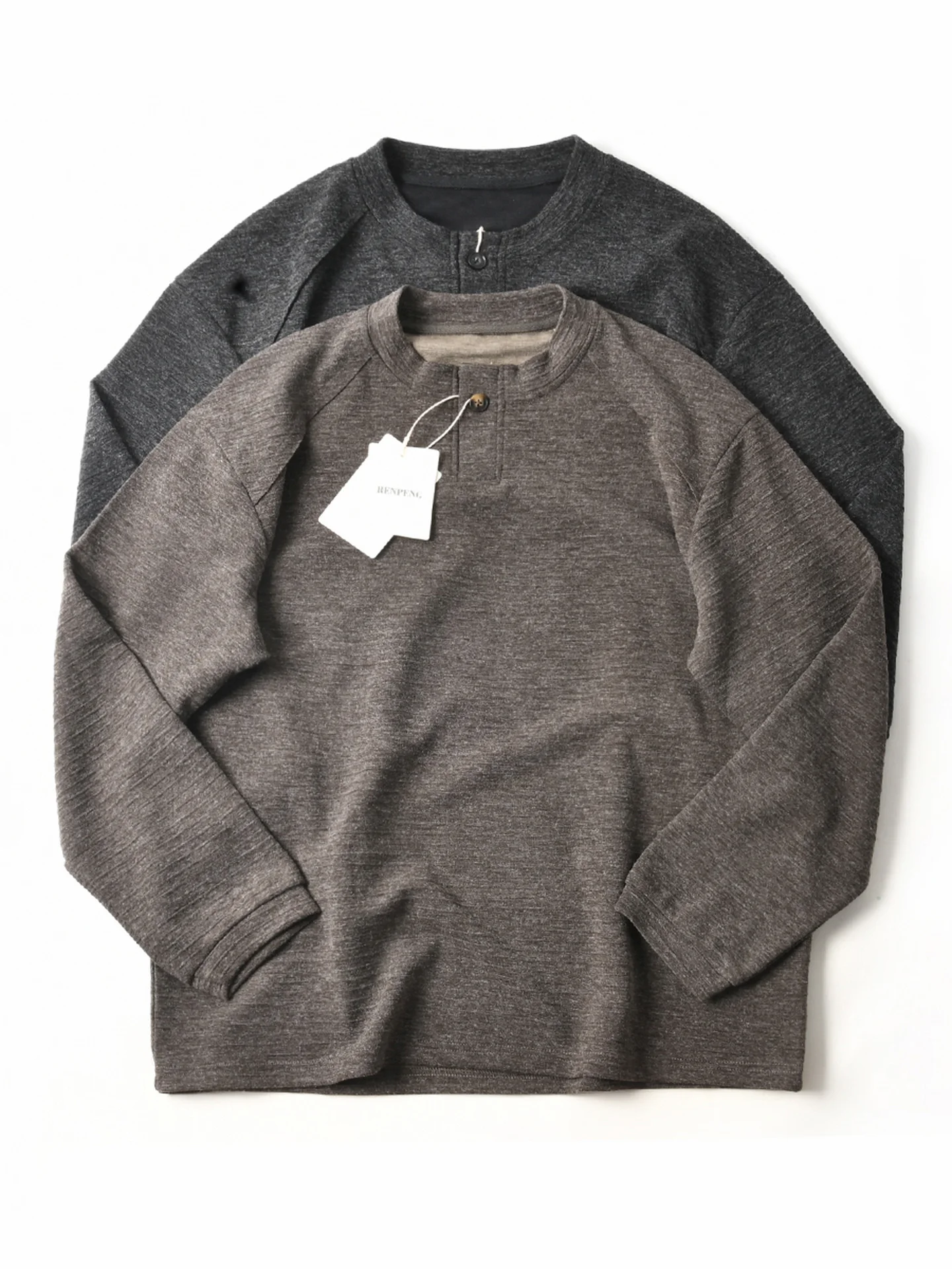 Nova Camiseta de Manga Longa Estilo Americano Retro, Confortável e Amiga da Pele, para Homens, Casual, Solta, com Gola Henry,...