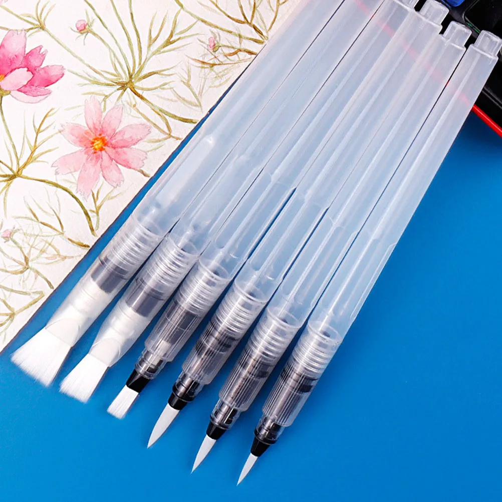 

6 Pcs Creative Water Injection Paint Brush Pen Transparent Body For Art Drawing Games Multi Use In Oil Watercolor Painting