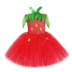 Red unlined children's strawberry Tutu Dress for Baby Girls Strawberry Costume Toddler Kids Fruits Party Dresses Child Outfit