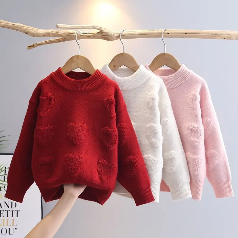 

Children's Clothes Girls Princess Love Jacquard Pullover Girl Simple Knit Sweater Fall and Winter Kids Interior Clothing HY11181