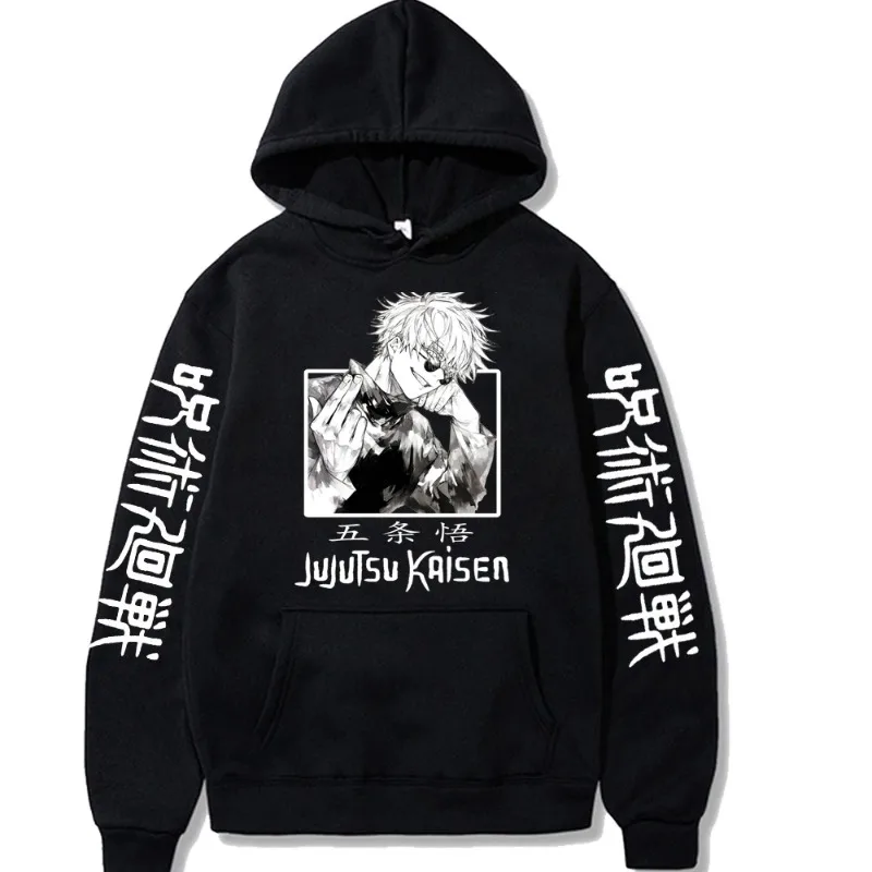 

Jujutsu Kaisen Hoodie Anime Gojou Satoru Print Hooded Pullovers Tops Loose Long Sleeves Harajuku Man Clothes Fleece Hoodies