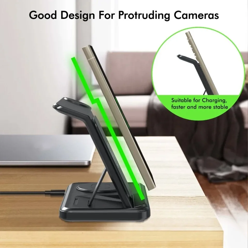 Folding 3 in 1Wireless Charger Phone Stand For Samsung S24 S23 Z Flip 6 Galaxy Watch 7/7 ultra 6/6 4 Classic/5 Pro Fast Charging
