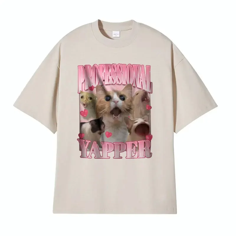 Professional Yapper Funny Retro Cat Meme Tshirts Men Women Fashion Kawaii Tops T Shirt Casual Trending Street Oversized T-shirts