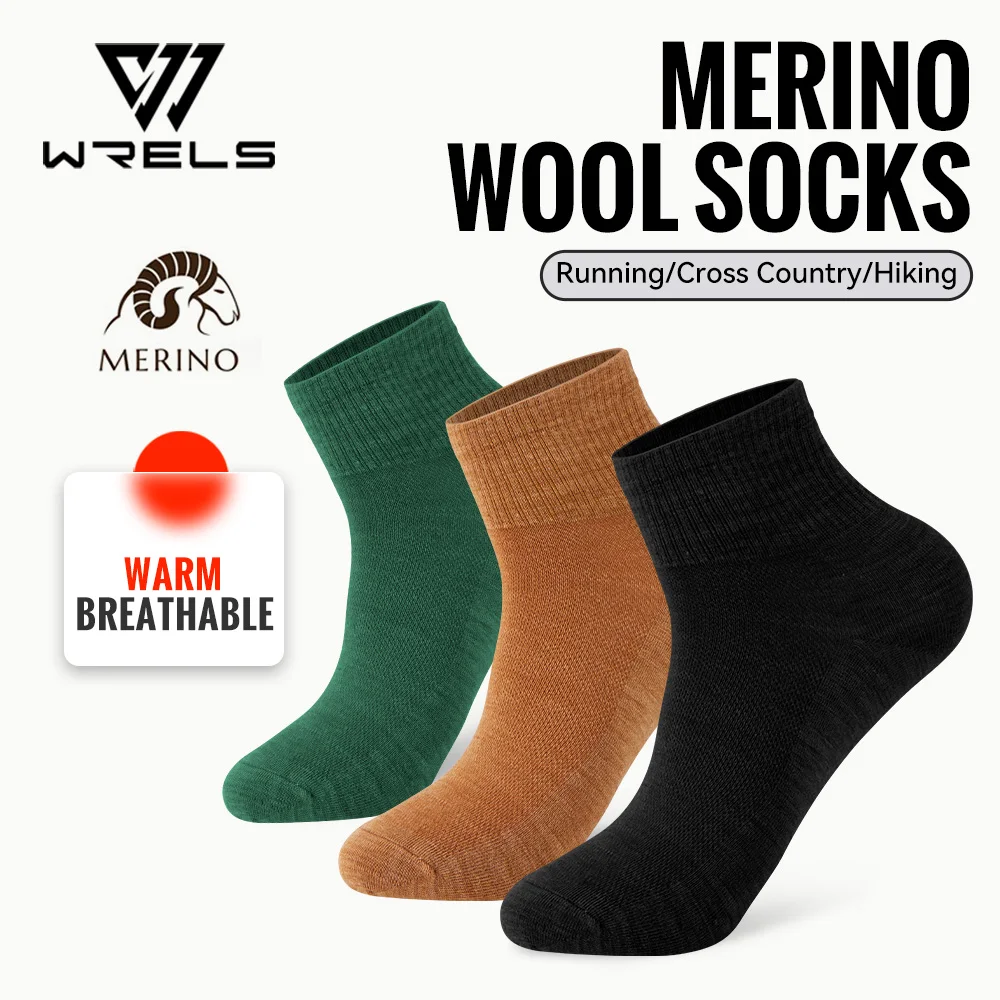 WRELS Chaussettes confortables en laine mérinos, respirantes, anti-humidité, sans odeur, pour hommes et femmes, chaussettes élastiques pour l'entraînement, la course, le cyclisme, les voyages