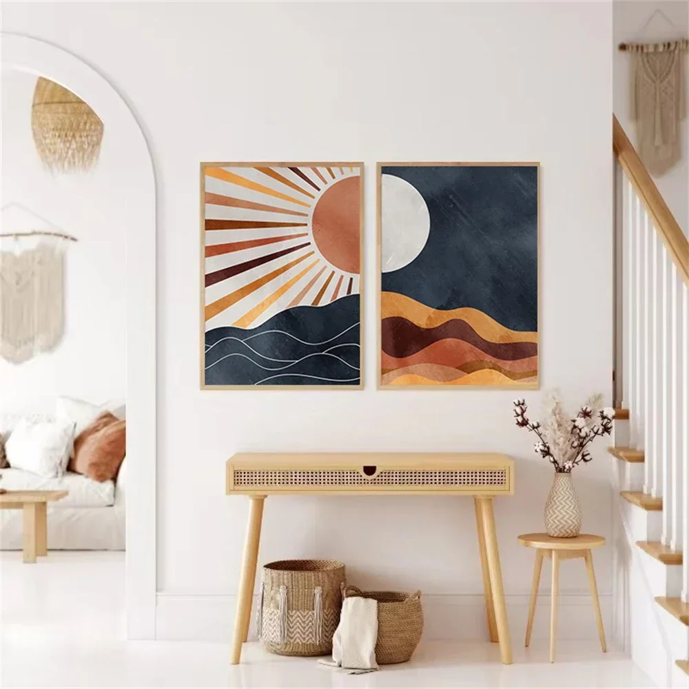 Vintage Abstract Boho Sun Posters And Prints Mid Century Bohemia Canvas Painting Modern Wall Art Picture Living Room Home Deo