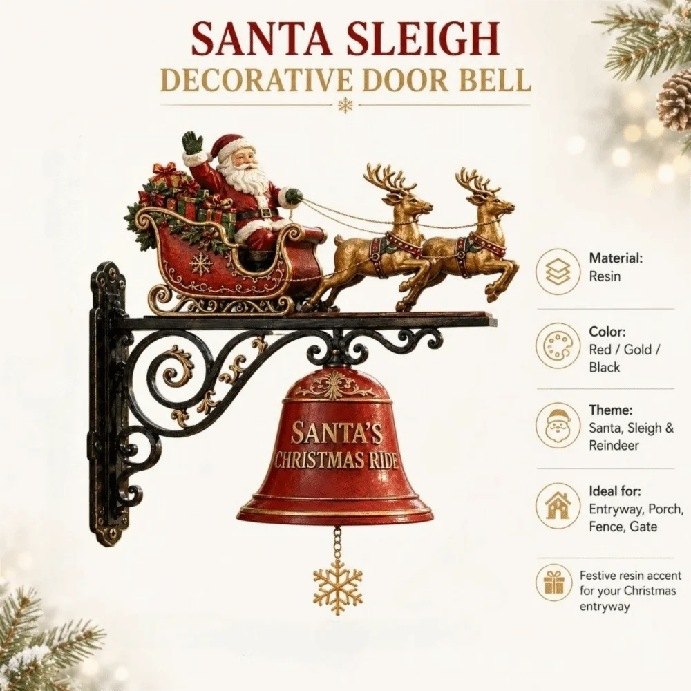 Vintage Christmas Bell Decorations Sounding Resin Crafts 3D Wall-mounted Doorbell Multifunctional Hanging Ornament