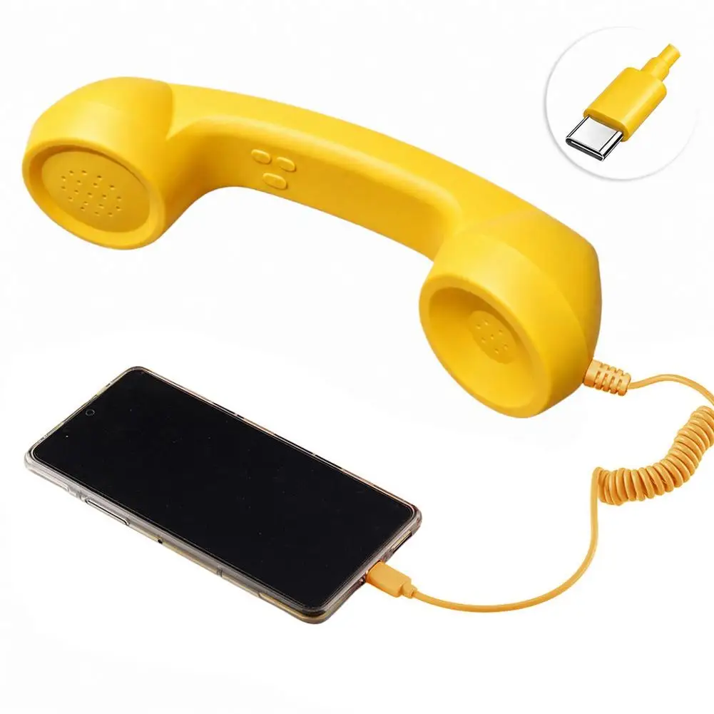 Retro-Telefonhörer Typ C Handy-Empfänger Plug-and-Play-Mikrofon-Headset für iPhone Samsung Xiaomi Smartphone – Detail 3