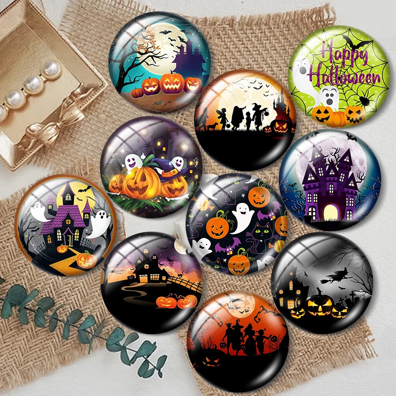 Halloween Ghost Hexe Kürbis 12mm/16mm/18mm/25mm rundes Foto Glas Cabochon flache Rückseite machen Ergebnisse