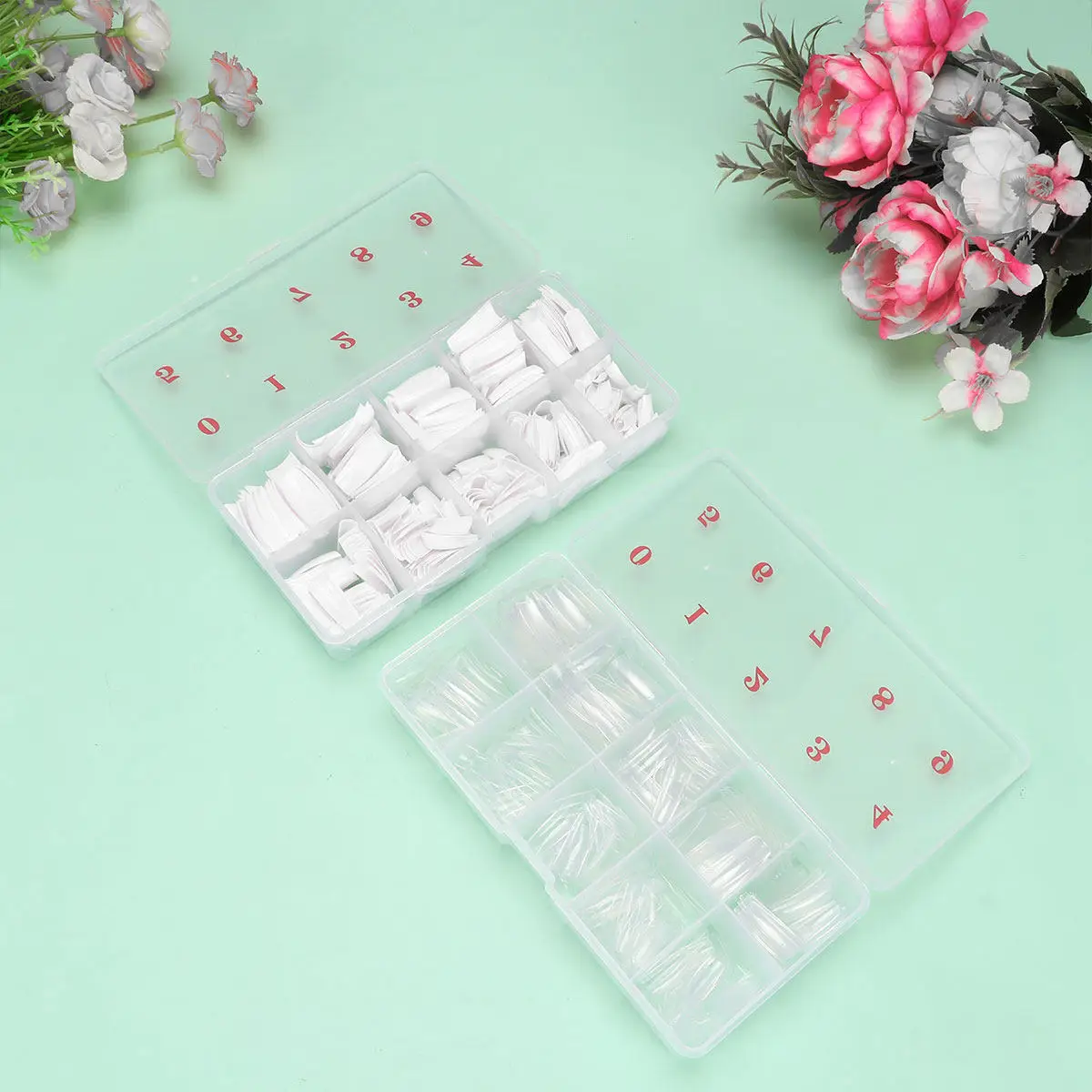 2 Box French Style Nail Artificial Fingernail Tips White Transparent Fake Nail Sticker Set Manicure Accessories for Party Home
