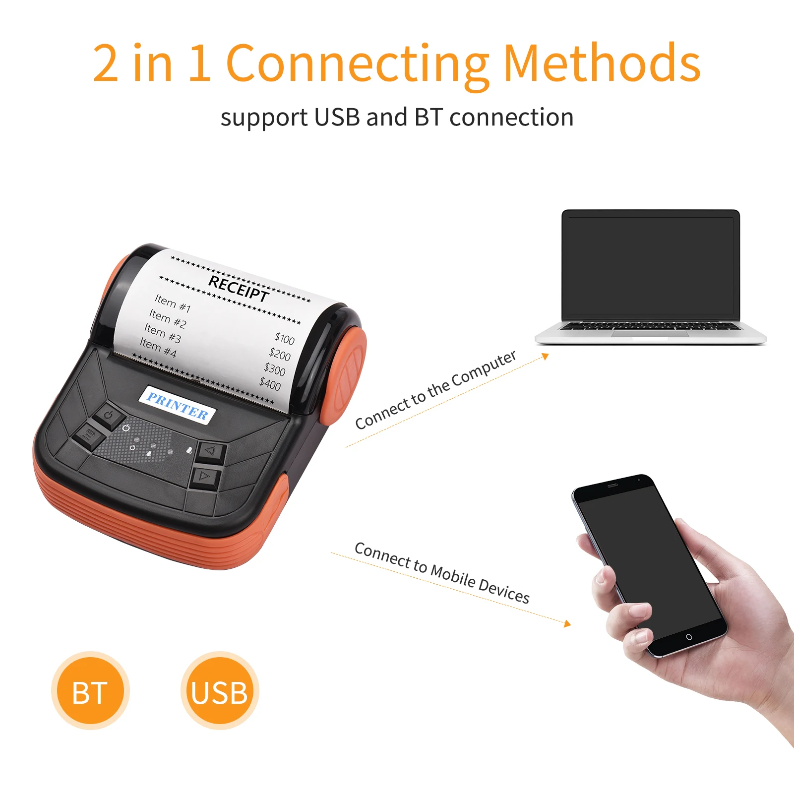 Portable 80mm Receipt Printer Wireless BT Thermal Receipt Printer Mobile Bill Printer ESC/POS Print Command for Retail Store