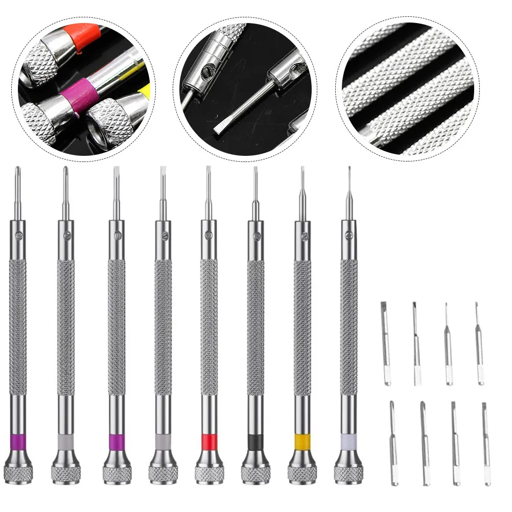 8Sets Steel Repair Screwdriver Kit Silver Non-Slip Handle Portable Multi-Functional Tool for Electronic Repair