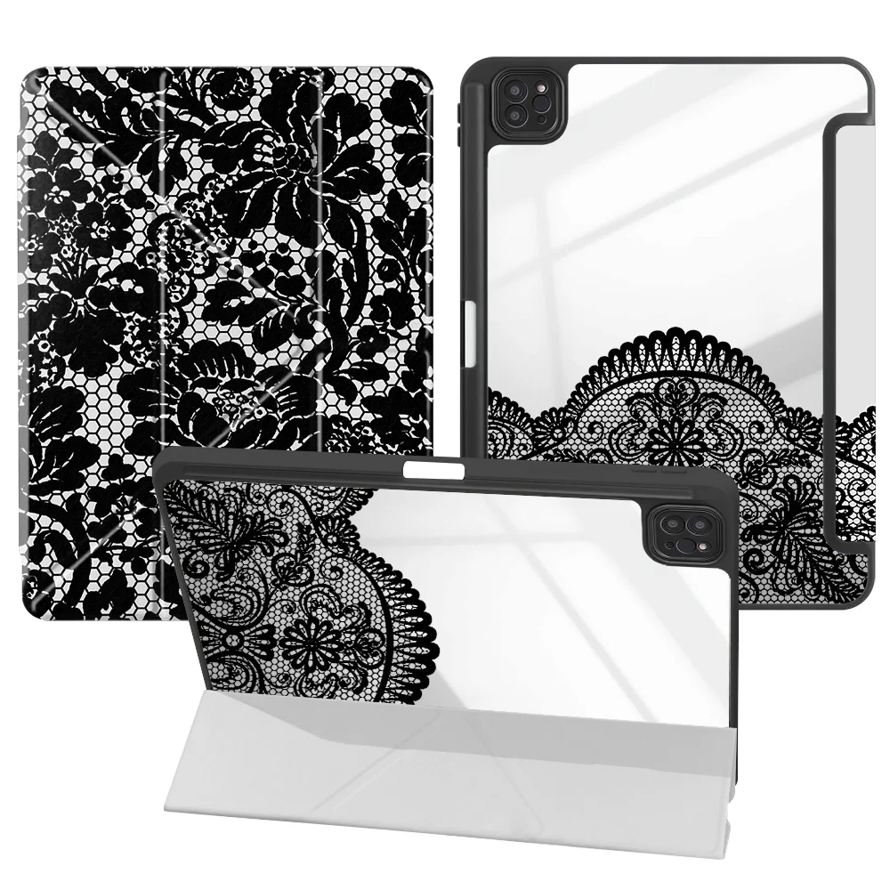 Hollow Lace Crown Tablet Case For iPad 12th Mini 7 6 5 11th 10th Gen 9th Air 8 M2 M3 3 Pro M4 13 2025 2026 With Pen Slot Cover